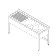 Mosogatógépasztal - 2 mosogatóval - hátsófelhajtással - 150 x 70cm