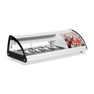 Sushi asztali hűtővitrin 132 cm-es, 5×GN1/3, leheletvédő üveggel, reklámfelülettel, fehér színű, Ferrara