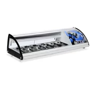 Sushi asztali hűtővitrin 150 cm-es, 6×GN1/3, leheletvédő üveggel, reklámfelülettel, fehér színű, Ferrara
