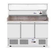 Háromajtós pizza munkaasztal feltéthűtővel 380+40L