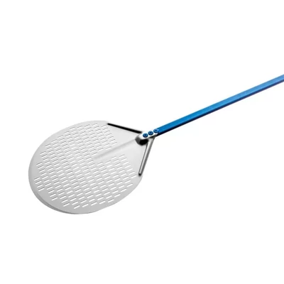 Perforált, Alumínium, kerek pizzalapát 33 cm, 60 cm nyéllel