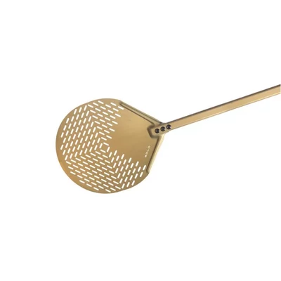 Gold Alumínium perforált kerek pizza lapát 36 cm, 150 cm nyél