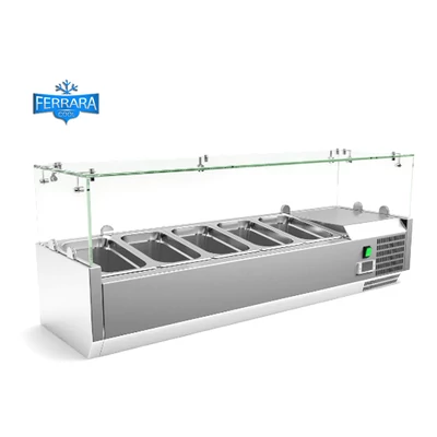 Feltéthűtő ipari 120 cm széles, 5xGN1/4-es leheletvédő üveggel, Ferrara-Cool
