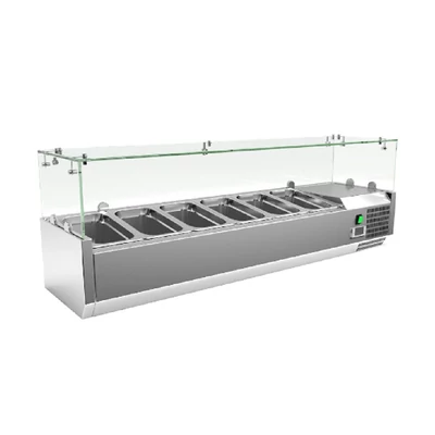 Feltéthűtő ipari 140 cm-es 6xGN1/4-es, leheletvédő üveggel