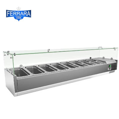 Feltéthűtő vendéglátó ipari 180cm-es 8xGN1/3 vagy 16XGN1/6-os, leheletvédő üveggel