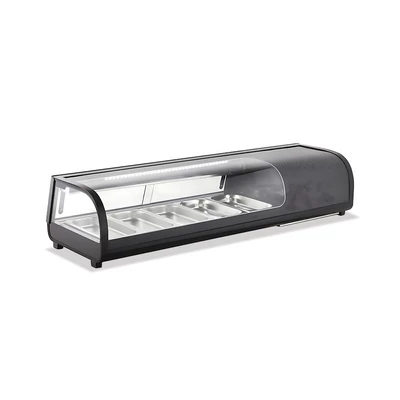 Sushi asztali hűtővitrin 133 cm-es, 5×GN1/3, leheletvédő üveggel, fekete színű, Ferrara
