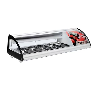 Sushi asztali hűtővitrin 177 cm-es, 5×GN1/2, leheletvédő üveggel, reklámfelülettel, fehér színű, Ferrara