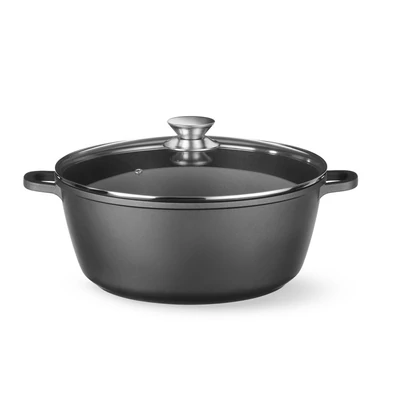 Öntött alumínium edény, tapadásmentes bevonattal, HENDI, 7,5L, Fekete, 387x310x(H)130mm