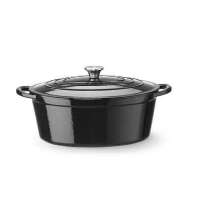 Zománcozott öntöttvas fazék, HENDI, 6,88L, Fekete, 405x255x(H)134mm