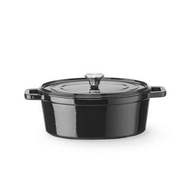 Zománcozott öntöttvas fazék, HENDI, 4,4L, Fekete, 365x290x(H)115mm