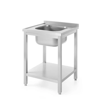Egymedencés mosogató alul polccal –  HENDI, Profi Line,  600x600x(H)850mm