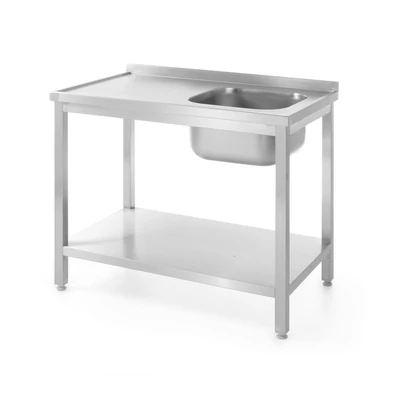 Egymedencés mosogató alul polccal – HENDI, Profi Line, jobb oldali, 1000x600x(H)850mm