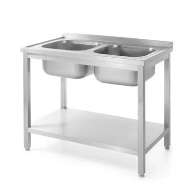 Kétmedencés mosogató alul polccal – HENDI, Profi Termékcsalád, 1000x600x(H)850mm