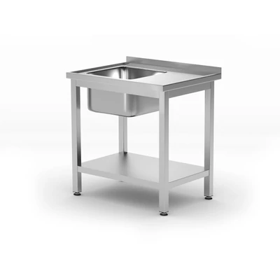Egymedencés mosogató alul polccal – HENDI, Profi Line, Bal oldali, 800x600x(H)850mm