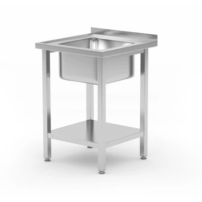 Egymedencés mosogató alul polccal, HENDI, Kitchen Line, 600x600x(H)850mm