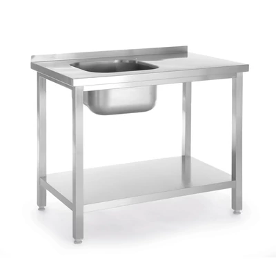 Egymedencés mosogató alsó polccal, HENDI, Kitchen Line, bal oldali mosogatótál, 800x600x(H)850mm