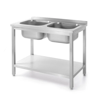 Kétmedencés mosogató alsó polccal , HENDI, Kitchen Termékcsalád, 1000x600x(H)850mm