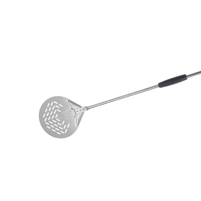 Perforált Rozsdamentes kerek kicsi pizza lapát 23 cm, 120 cm nyél