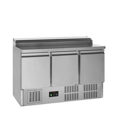 Tefcold Rozsdamentes saladette pult – 3 ajtós - beépített feltéthűtővel