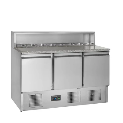 Tefcold Pizzaelőkészítő hűtött munkaasztal, feltéthűtővel – 3 ajtós
